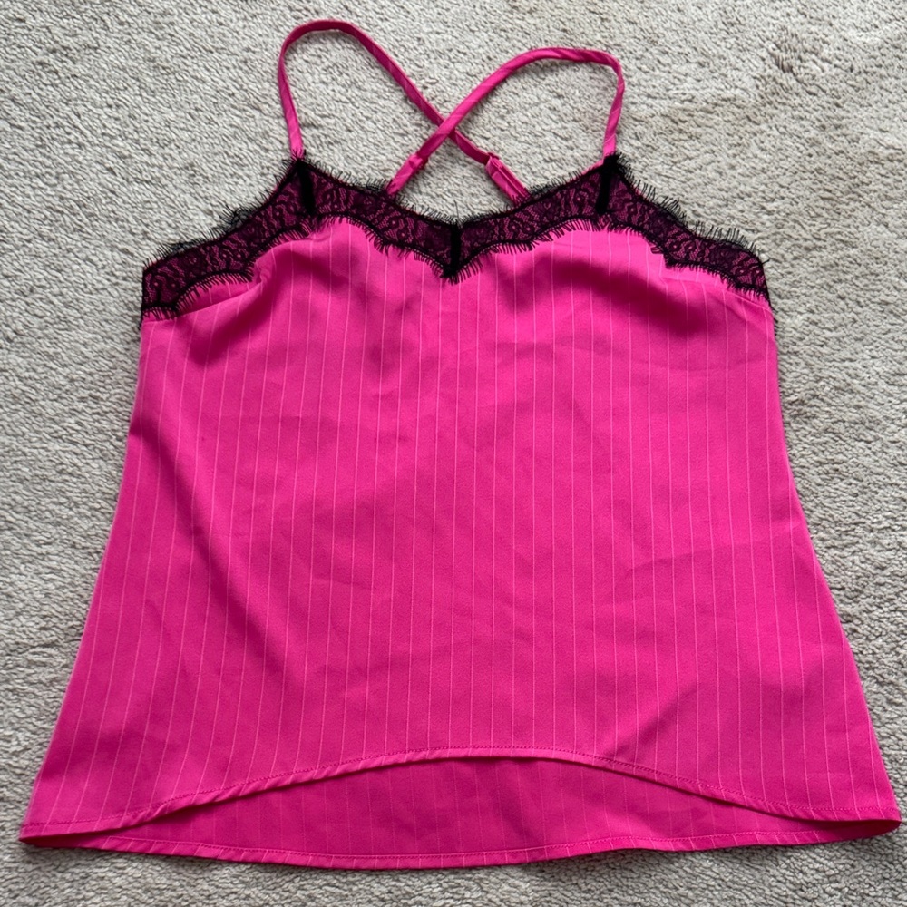 Sen Pink Stripe Lace Trim Cami Top